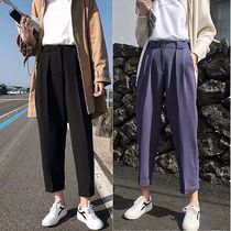 Large size womens high waist radish pants straight pants female fat mm autumn loose cigarette tube pants thin wide leg suit pants