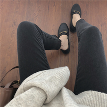 Smoke pipe pants womens straight black jeans Fat sister autumn large size womens stretch pants high waist thin nine-point pants