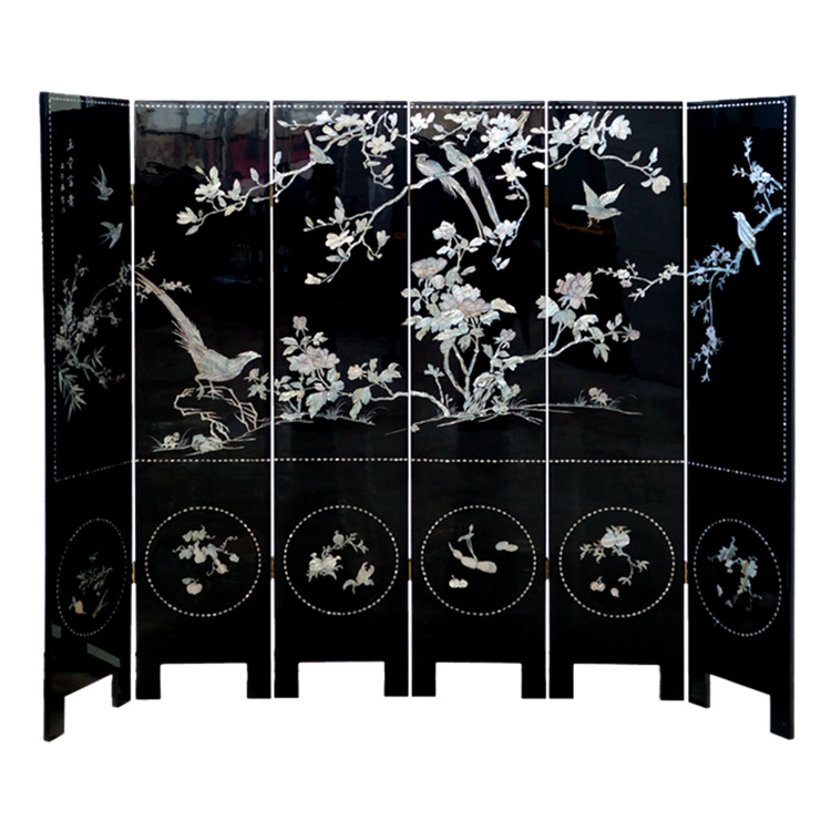 貝殻屏風 鄭鐘基 高麗螺鈿 六曲屏風『円満孔雀図』｜ 東京書芸館公式通販