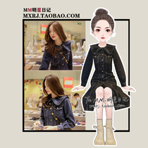 Shen Mengchen Tongan retro doll collar Long sleeve denim dress Skirt Woman Autumn Method Explicit slim and slim length Denim Long Skirt