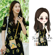 Golden Morning Cohort Style V Collar Printed Snowspun Short Sleeve Dress Woman Summer Temperament High Waist Repair Slim Tea Hysteria