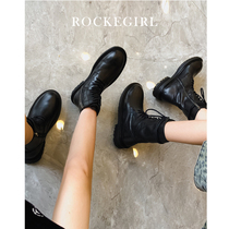 (Rock Girl) ANN Martin Boots Womens Tide ins British Wind Barrel Plus Fleece Boots Womens Slim Leather Boots