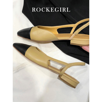 Little fragrant wind sandals women 2022 new summer mid-heel leather matching head sandals thick heel commuter French fairy style