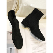 sw boots women 2021 new boots skinny boots black versatile plus plush block heel boots fall winter stretch boots