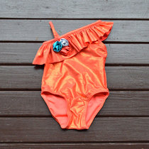 External single inclined shoulder lotus leaf side Meimei da girl shiny swimsuit 2-14y