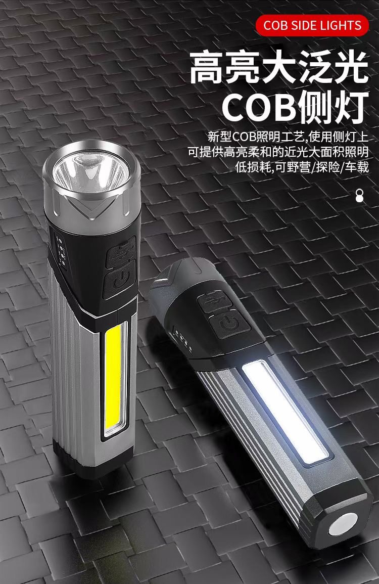 新款跨境头部旋转调节弯头折叠工作灯户外手持可充电应急手电筒_女淘