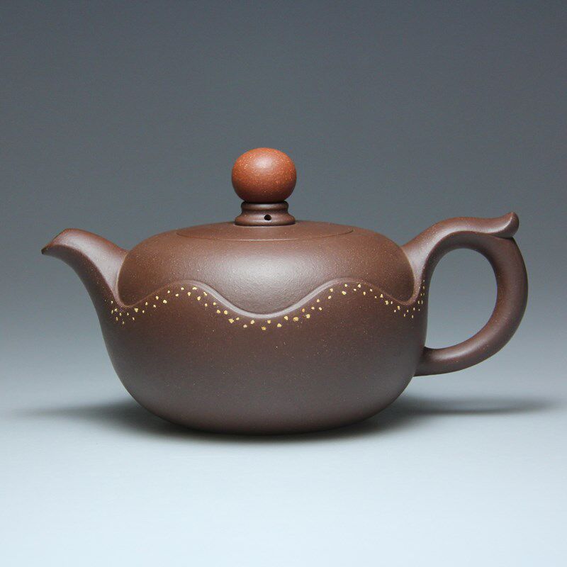 宜兴紫砂壶名家吴竹霞纯原矿老紫泥 手工壶大容量380cc旭日东升壶_7折