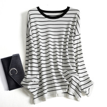 Hydrological lazy and lazy winds and European-American round-leaned wool knitted striped long-sleeved sweater