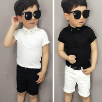 2019 summer childrens clothing new solid color boy lapel T-shirt childrens polo shirt