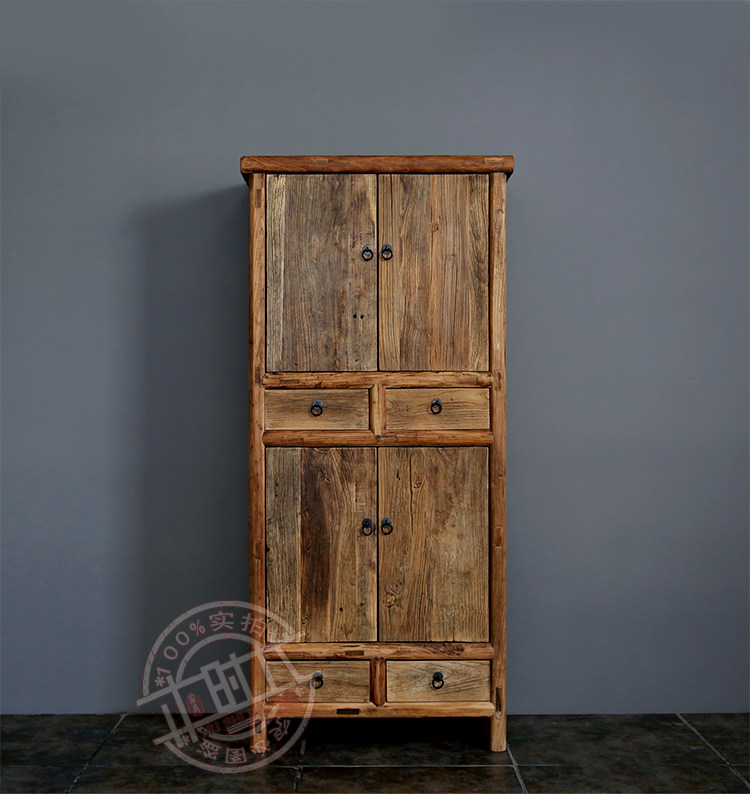 老榆木门板家具古朴老木头立柜田园做旧书柜环保免漆古色古香柜橱