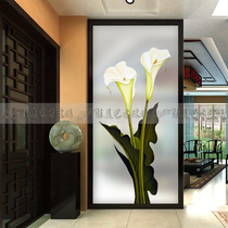 Art glass partition screen new carved glass porch background wall modern Chinese simple frosted calla lily