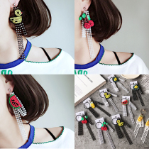 Sweet summer fashion temperament cute cherry rhinestone hollow lace asymmetric earrings girl sequin ear ear jewelry