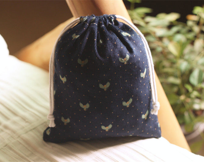 细条绒小花手机袋布袋子购物帆布袋收纳袋束口袋环保袋