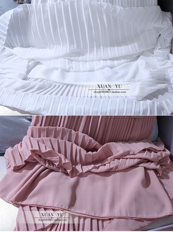 Váy xếp ly voan lưng cao hoàn toàn mới phù hợp với váy dài giữa váy xòe thanh lịch trên bãi biển kỳ nghỉ váy dài - Váy