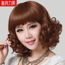 Wig Female long hair curly hair Korean hairstyle round face qi bangs pear flower head whole top full headgear short hair styling