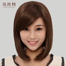 Wig womens middle and long hair whole top pear flower head oblique bangs full headgear short straight hair collarbone hair short hair bobo head bobo