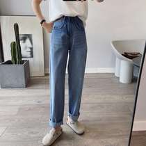 Retro Hong Kong Style High Waist Thin Straight Wide Leg Pants Womens 2022 Spring Loose Mopping Jeans Boyfriend Pants Trend