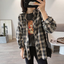 Korean version of the retro long-sleeved plaid shirt womens autumn new loose all-match lazy style quality layered shirt coat
