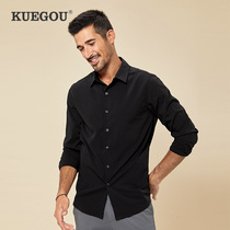 Kuegou spring mens long sleeve shirt mens clothing Han version sashimi elastic casual business black shirt 3282