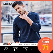 Kuegou mens round neck sweater mens spring new trend European and American simple letters casual pullover 2270