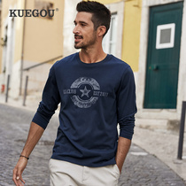 Kuegou Men Long Sleeve T-shirt Mens Clothing Spring Trend Casual Printed Blouse Pure Cotton Round Collar Compassionate 88095