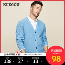  Kuegou mens sweater jacket fashion casual V-neck embroidery outer wear sweater cardigan mens Korean version 12357