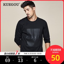  Cool clothes purchase mens long-sleeved T-shirt mens round neck letter printing pure cotton T-shirt simple black top tide 7731