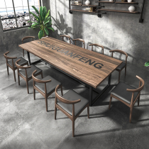 Solid wood conference table Iron office negotiation table and chair combination loft office industrial wind Workbench long table