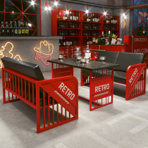 Bar table and chair combination milk tea shop coffee shop clean bar industrial style custom retro iron container card seat sofa