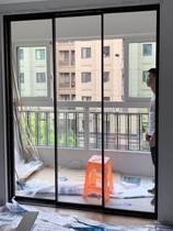Shunxiang Anju moving door minimalist narrow edge thin frame Black three linkage tempered glass kitchen balcony partition sliding door