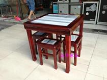 Marble Square Table Cool Tea Shop Table with 4 Bench Table Quick Restaurant Dining Table Bench Restaurant Stone Square Retro Natural Stone Table