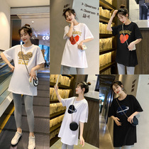 White pregnant woman short sleeve T-shirt summer medium long style loose summer thin undershirt blouse blouse with lean and compassionate dress