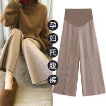 Pregnant Women wide leg pants autumn and winter wear thick loose woolen pants winter straight trousers fashion plus velvet grandma pants