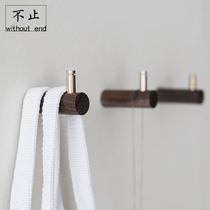 Nordic adhesive hook black walnut brass clothes hook single Hook bathroom wall solid wood decorative adhesive hook Japanese pure copper adhesive hook