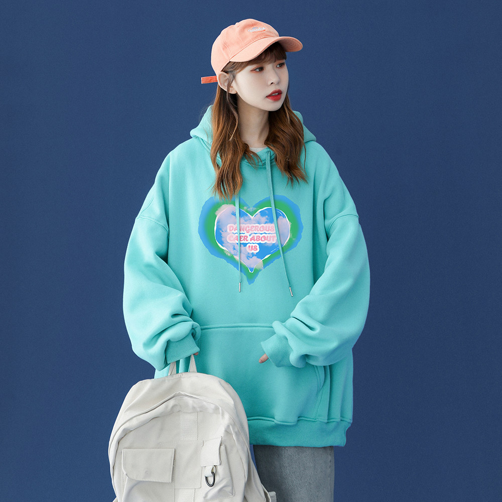 秋新款中性宽松百搭爱心连帽卫衣男女潮w6221 p35控48