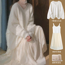 Pregnant woman autumn and winter clothing light and gentle wind light and luxurious and luxurious and luxurious coat with two suit netting dress net dress and half body dress