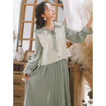 Net red gestation woman clothes spring new foreign air sweater in small scents with a long section of a dress and a dress damp mother suckling two suits