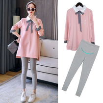 Maternity clothes 2020 new spring suit loose fashion long-sleeved T-shirt top early spring belly leggings spring