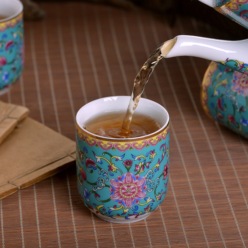 Jingdezhen ceramic tea set suit household enamel see colour of a complete set of the sitting room girder pot of tea tea tray was large teapot