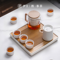 Iwen Ceramic Gongfu tea furniture small set of home living room simple dry tea tea tray office light lavish tea tea teapot suit