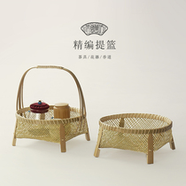 Chinese style ancient style home small basket Japanese fruit basket tea dish handmade bamboo basket table table tea storage box