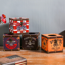 Nostalgic retro restaurant bar leather flag tissue box Household pumping paper box Tissue box