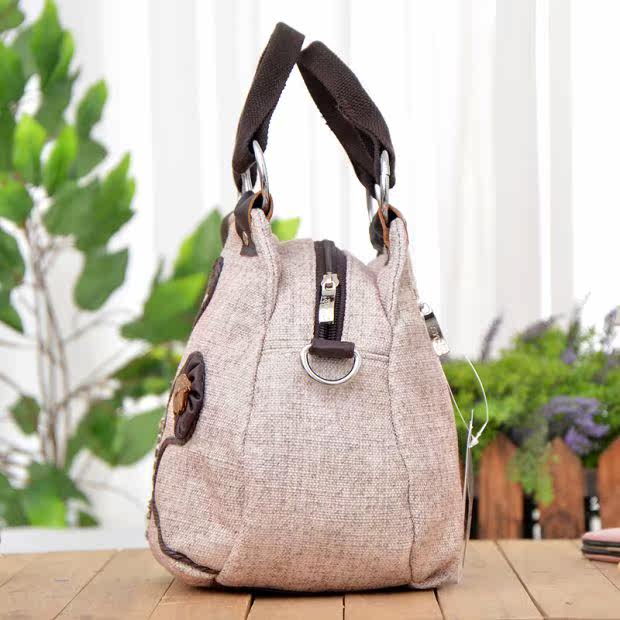 简约花朵小布包包森女百搭小拎包文艺女士两用包民族风手提斜跨包