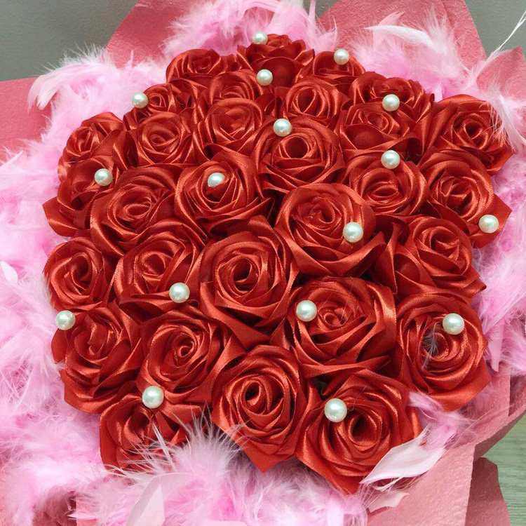 淘花缘 丝带花玫瑰花彩带花 手工玫瑰花材料 彩色绸带花材料包_双氙