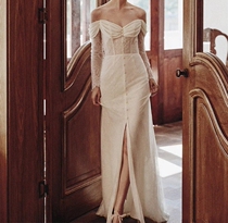 Sanskina fairy coat with a shoulder light wedding dress The bride goes out for a small subtemperament brief elegant retro style gown