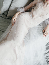 Two-piece Pearl blouse simple super fairy long sleeve light wedding dress