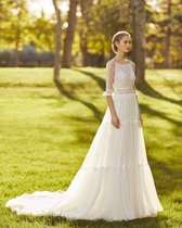 Special Price Lawn Wedding door yarn Retro white lace Horn Sleeves Light Wedding Dress Outdoor Bridal Gown Dress