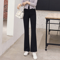 Black slim nine points new vertical micro flared pants womens small straight tube high waist thin elastic trousers spring and autumn