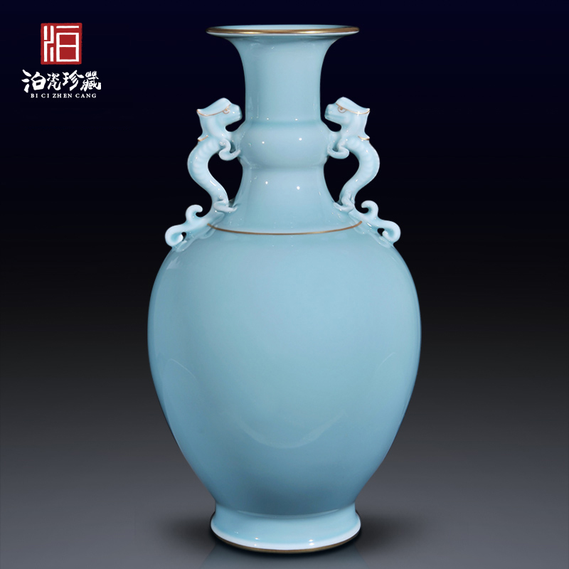 Archaize of jingdezhen ceramics powder blue glaze vase long belly sitting room porch home Chinese decor collection in furnishing articles