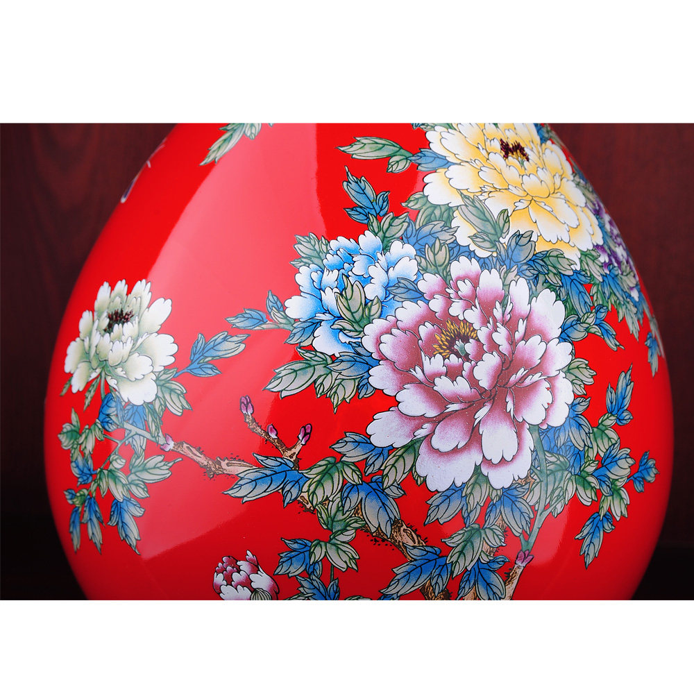 玉壶春 珐琅彩中国红手绘陶瓷花瓶 家居装饰品工艺品摆件 hy 3322